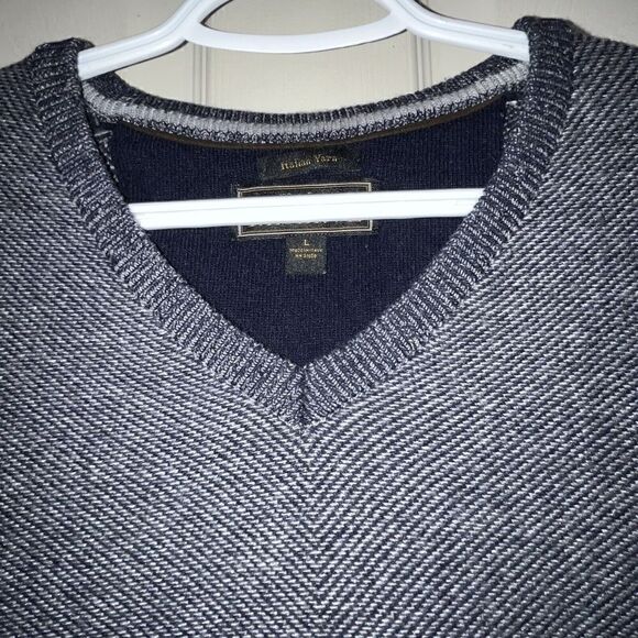 Joseph A. Bank Reserve Italian Yarn Mens Lg Blue V‎ Neck Sweater Pullover Luxury - Picture 3 of 9